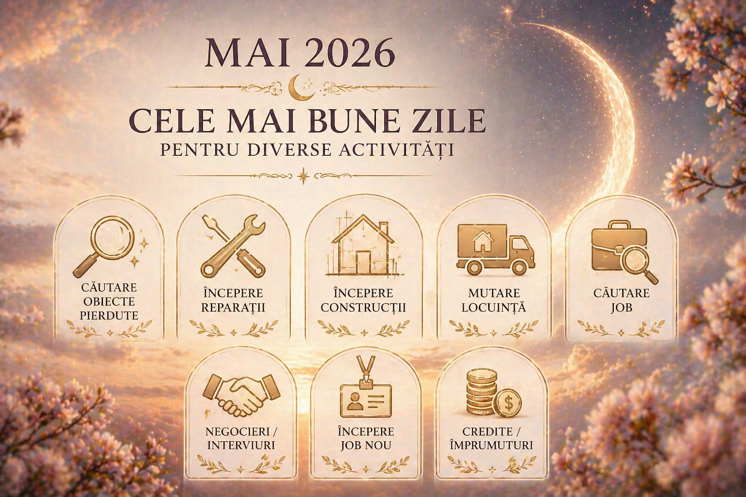 🌙🌸🔮 ASTRO-PROGNOZA pe MAI 2026, Varianta practică. CELE MAI BUNE ZILE PENTRU DIFERITE ACTIVITĂȚI.